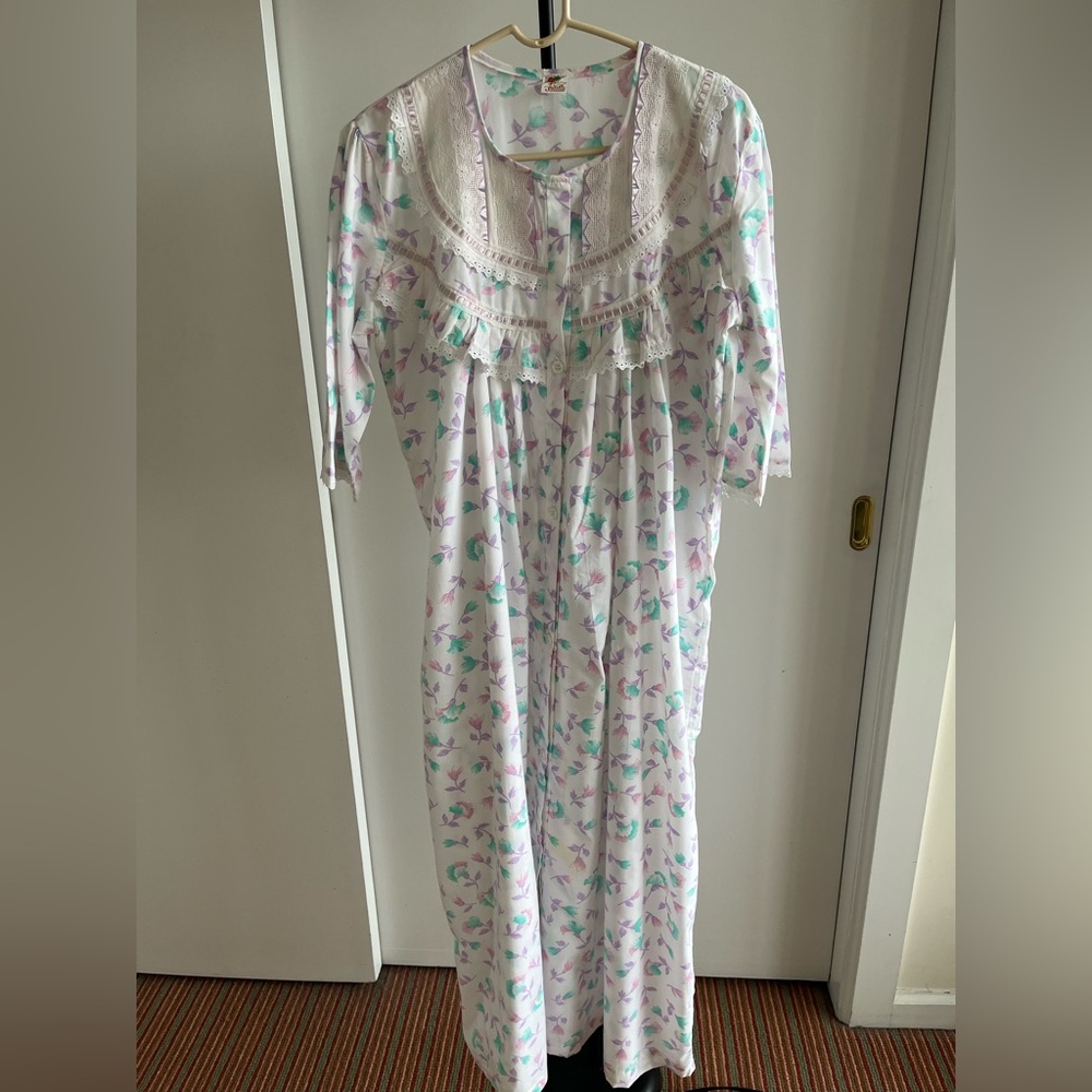 Juliet Cotton Lace Ballet Nightgown Robe White Pink Blue Lavender Floral XL